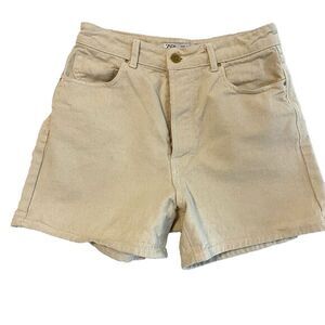 Zara Denim Short Women Sz 8‎ Cream Button Fly High Rise Summer